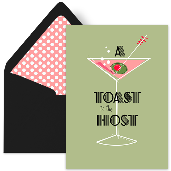 A Toast to the Host Mid Century Modern Martini & Olive Card - Mod Lounge Paper Company