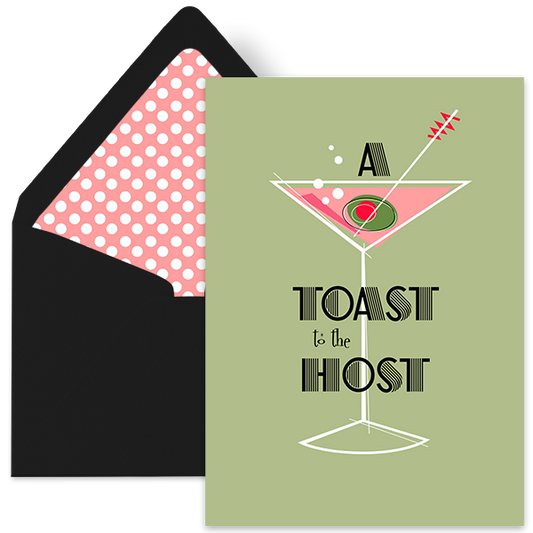 A Toast to the Host Mid Century Modern Martini & Olive Card - Mod Lounge Paper Company