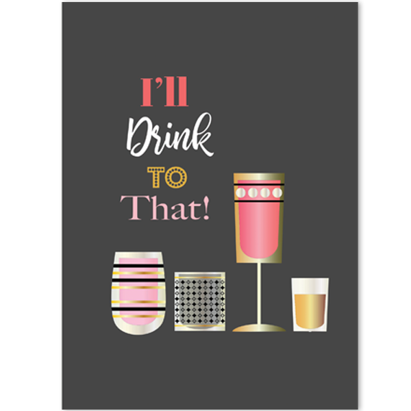 I'll Drink To That Pink Vintage Cocktail Greeting Card - Mod Lounge Paper Company