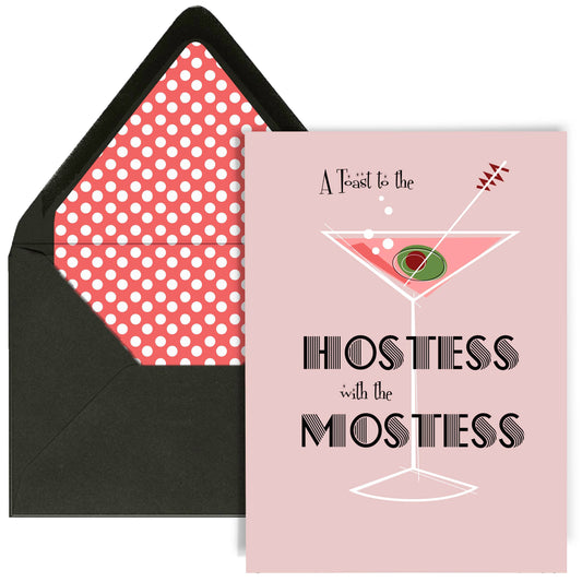 Toast to the Hostess with the Mostess Vintage Martini Card - Mod Lounge Paper Company