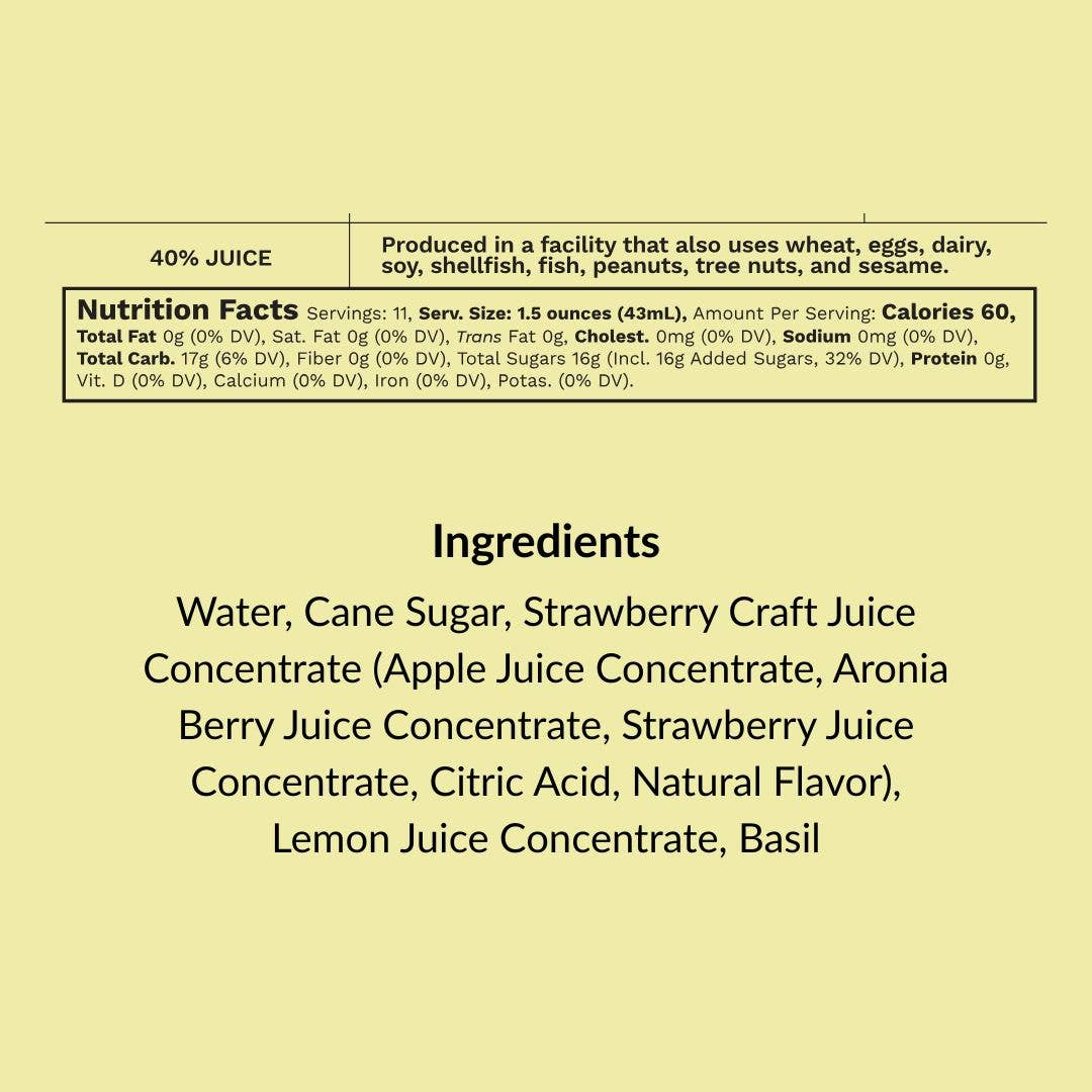 Strawberry & Basil Cocktail and Mocktail Mixer - Wood Stove Kitchen - 16 oz