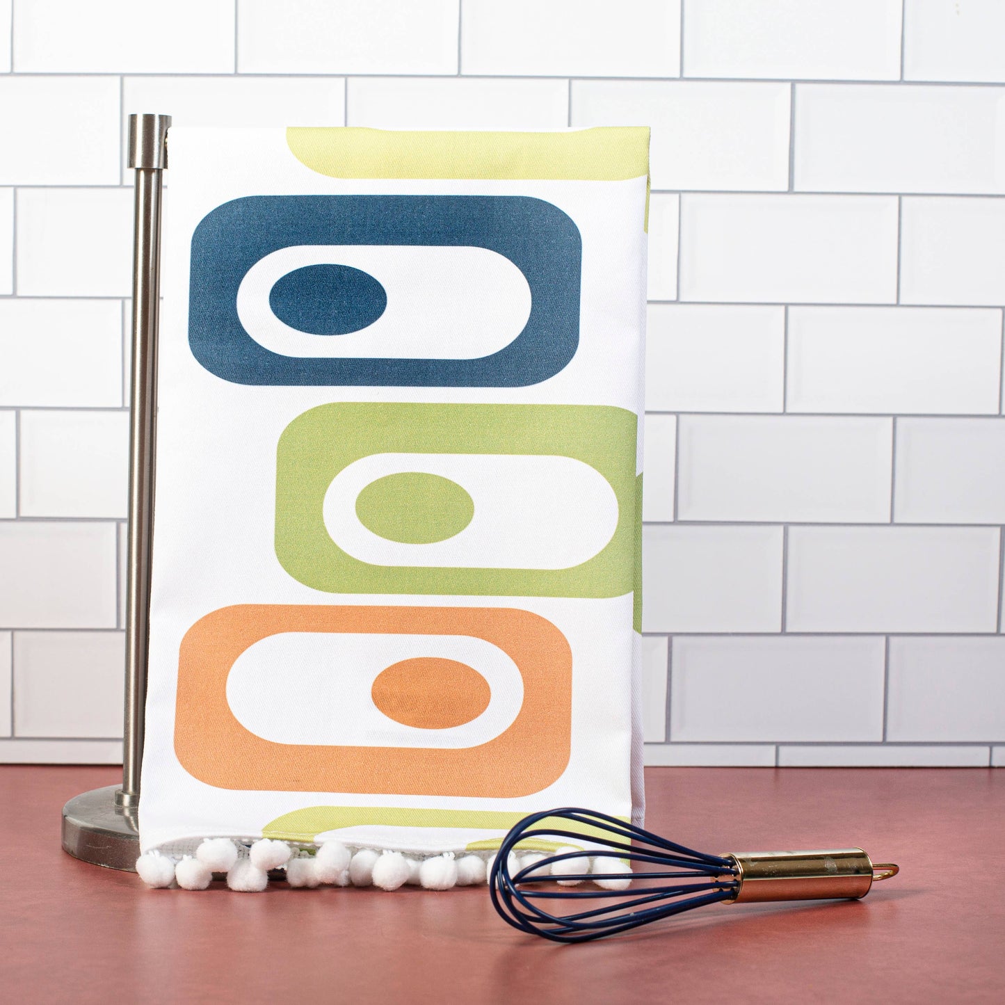 Circle in Squares Mid Century Modern Tea Towel with trim - Mod Lounge Paper Company