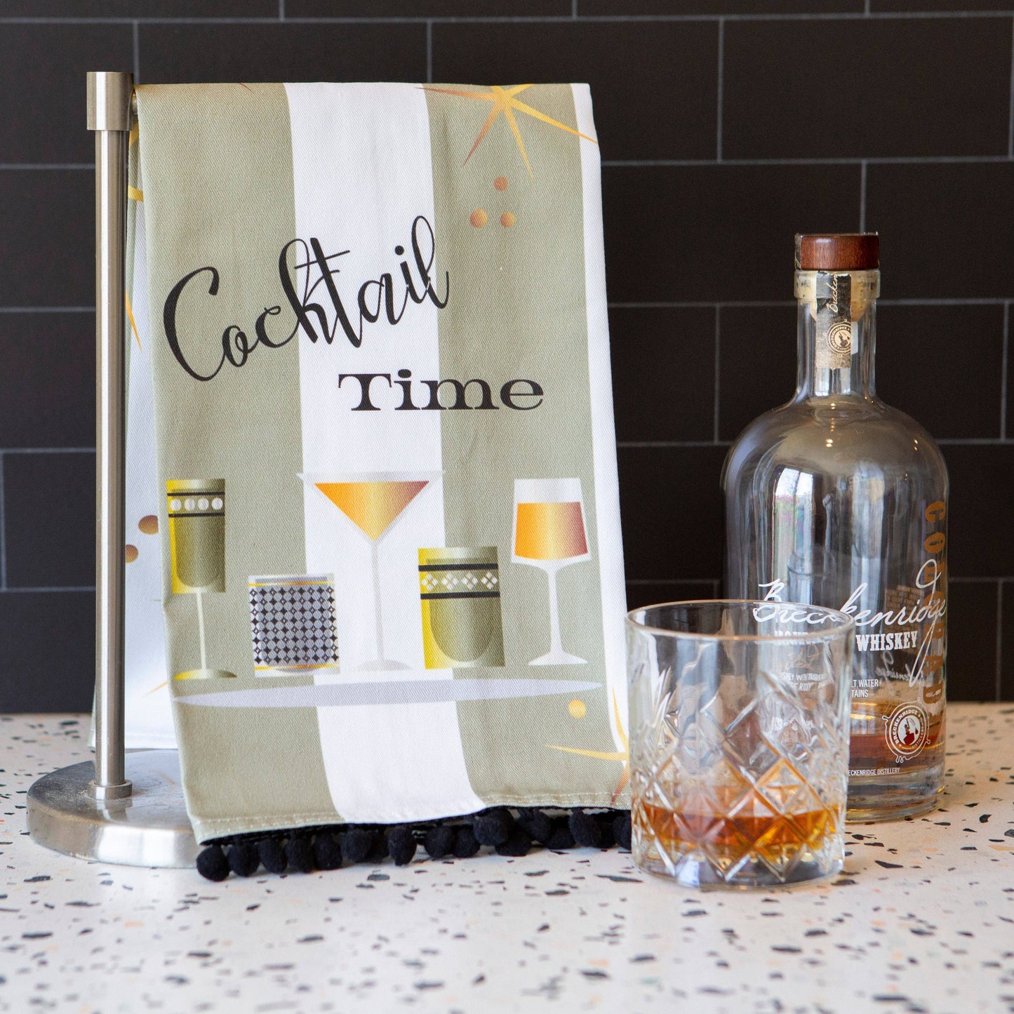 Cocktail Time Retro Bar Towel with Trim - Mod Lounge Paper Company