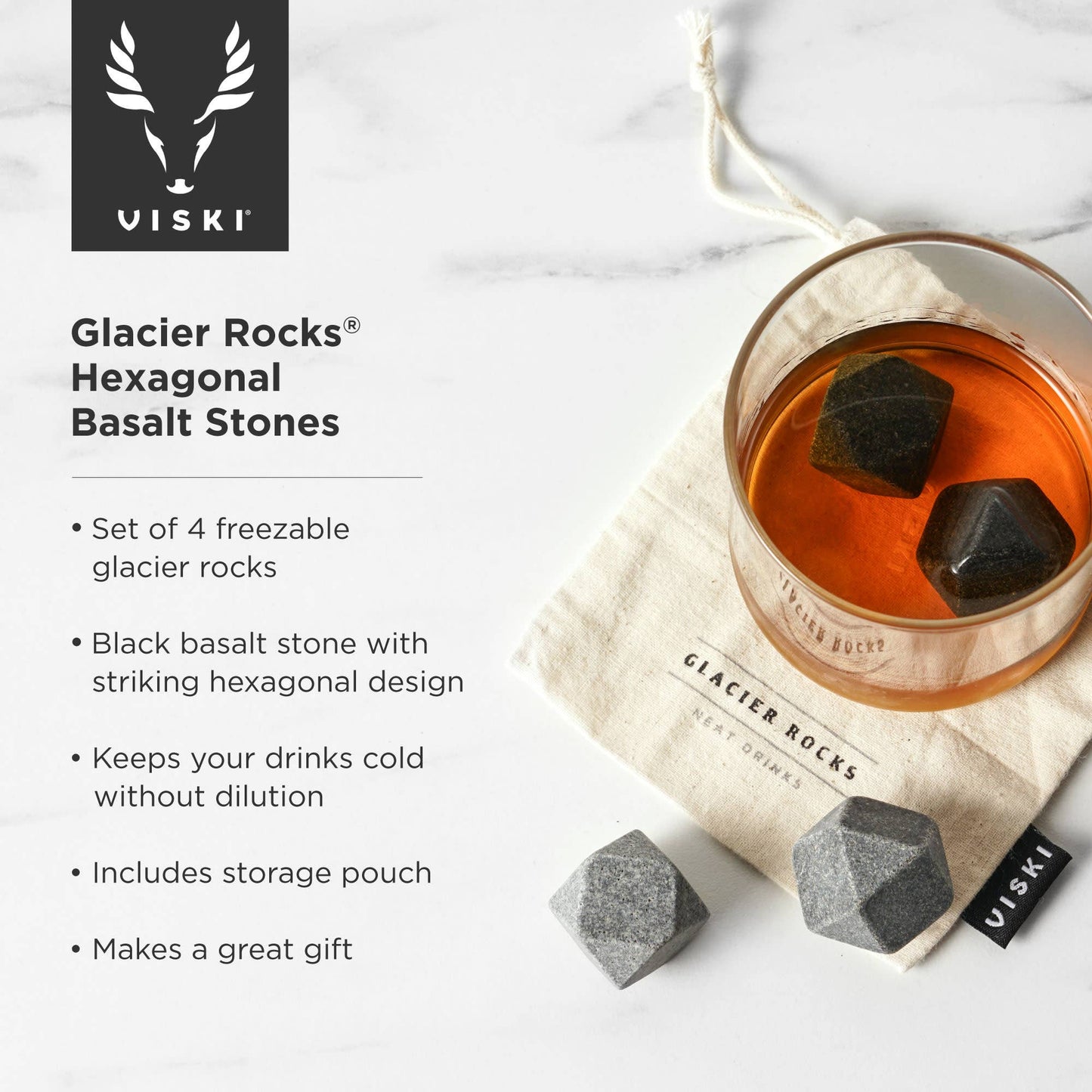 Glacier Rocks® Hexagonal Basalt Rock Ice Stones - Viski -Set of 4