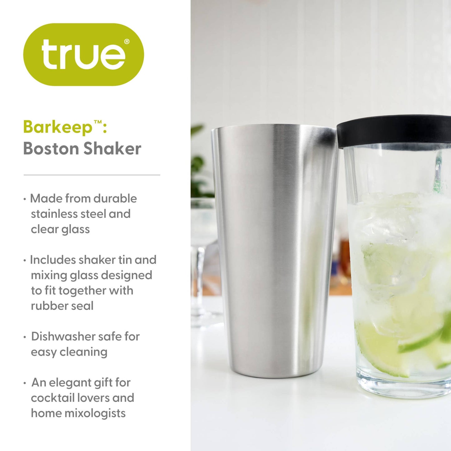 Barkeep Boston Shaker w Stainless Steel Tin and Mixing Glass - TRUE