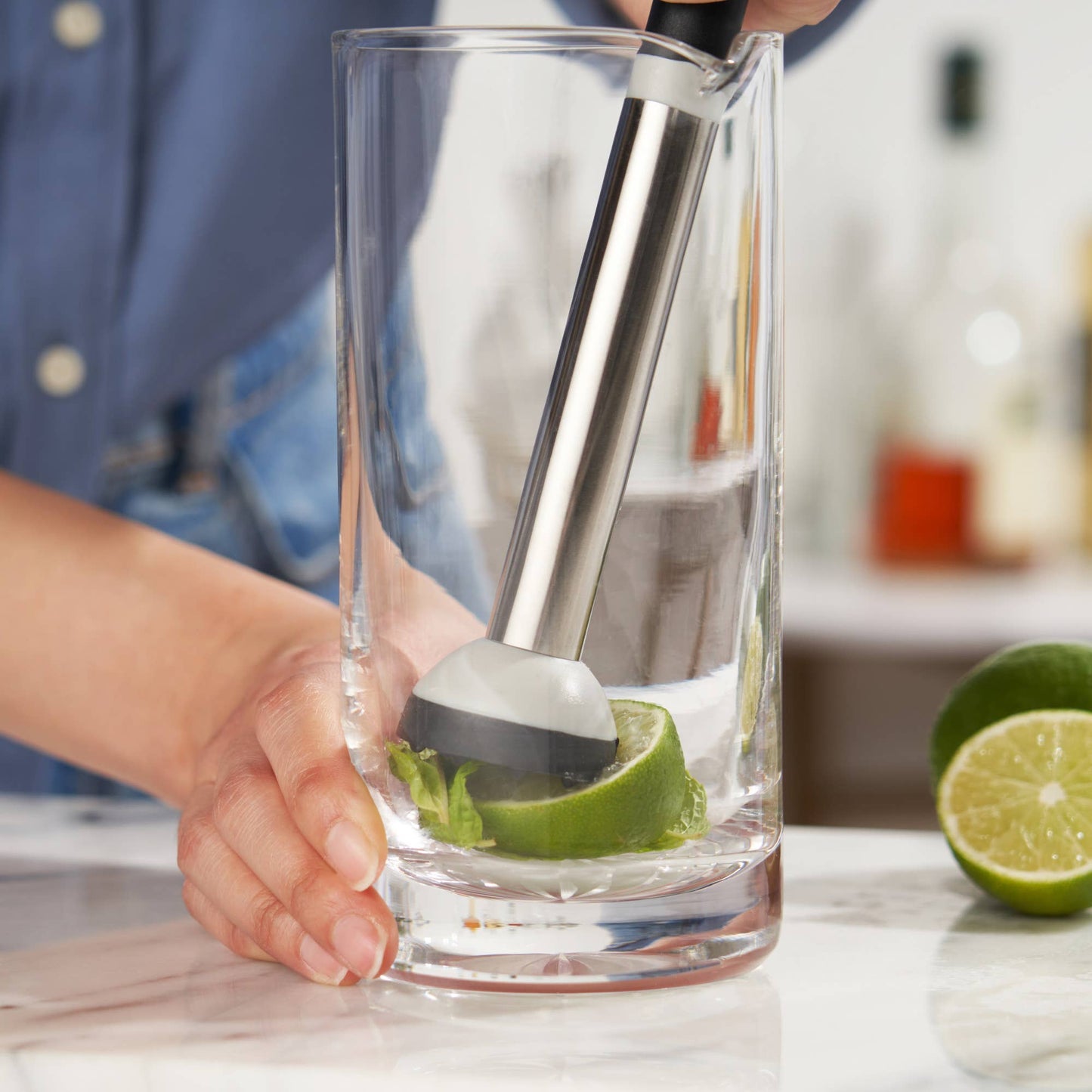 Grind Stainless Steel and Silicone Muddler w Serrated Base - TRUE