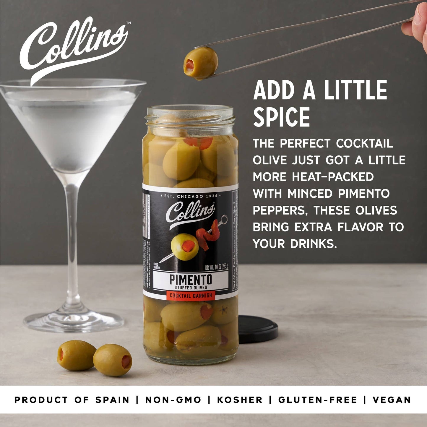 Gourmet Pimento Martini Cocktail and Condiment Olives - Collins - 10 oz