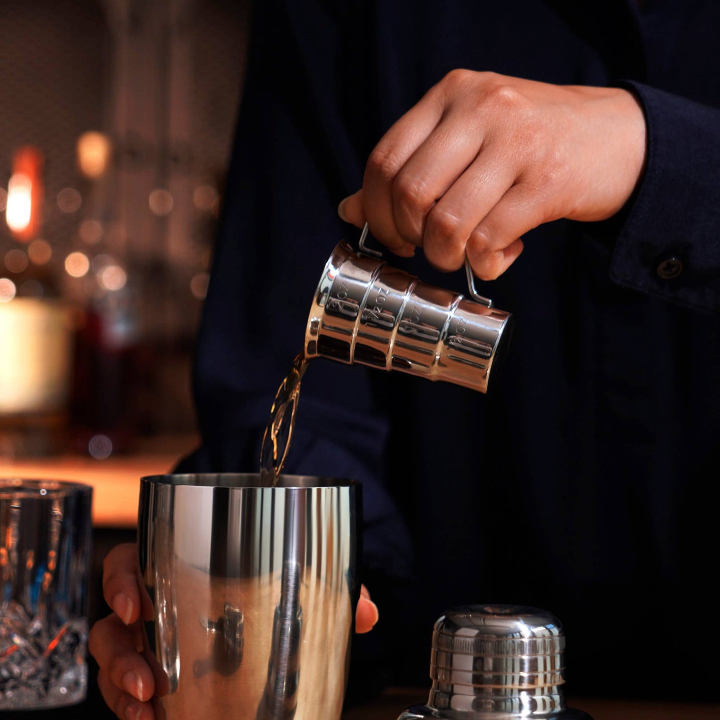 Harrison Polished Stainless Steel Stepped Jigger with Handle - Viski