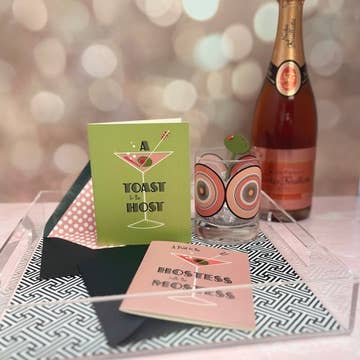 A Toast to the Host Mid Century Modern Martini & Olive Card - Mod Lounge Paper Company