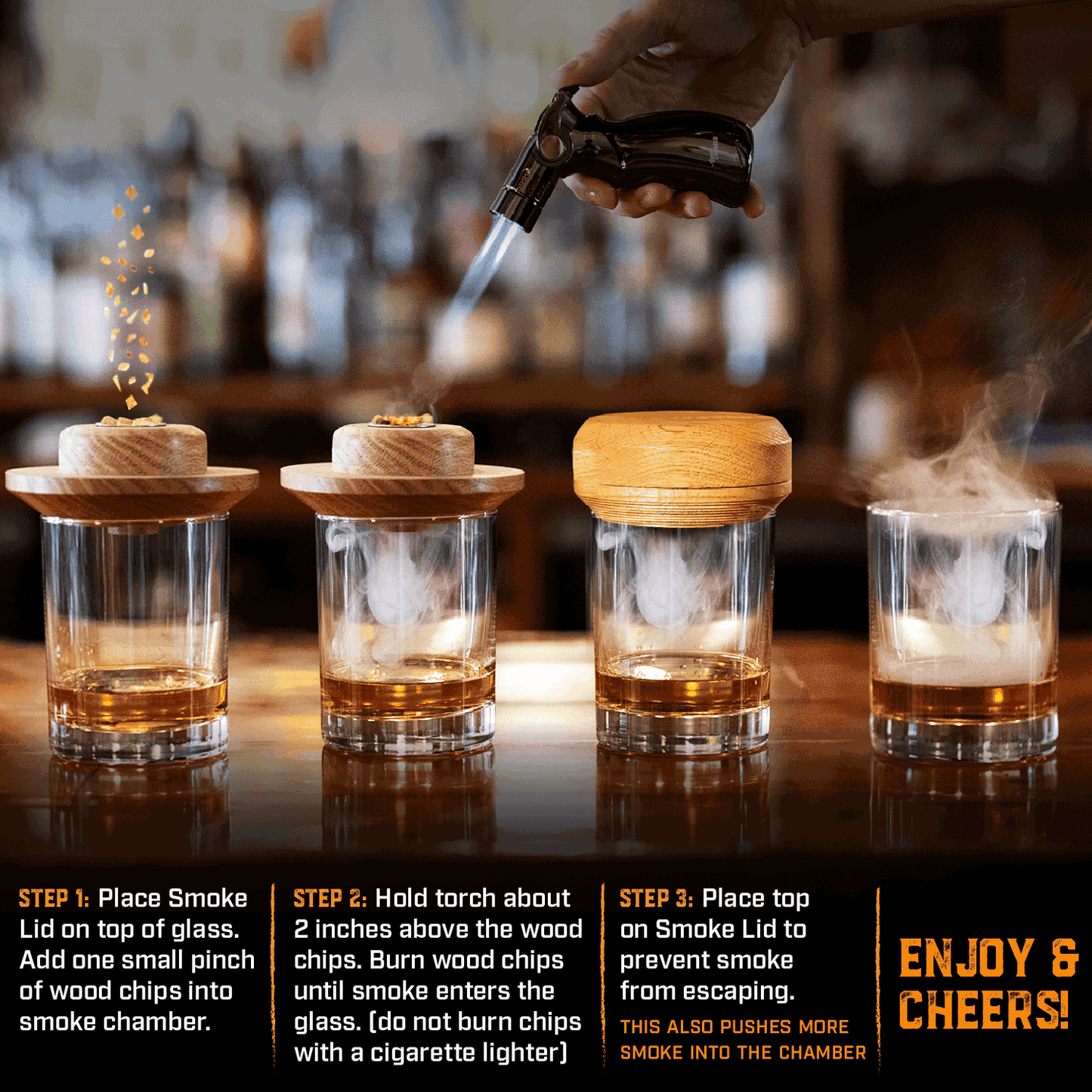 Smoke Lid Kit - A Cocktail Smoker Kit (No Butane) - Aged & Charred